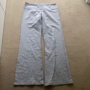 Light grey wide-legged Lululemon pants.